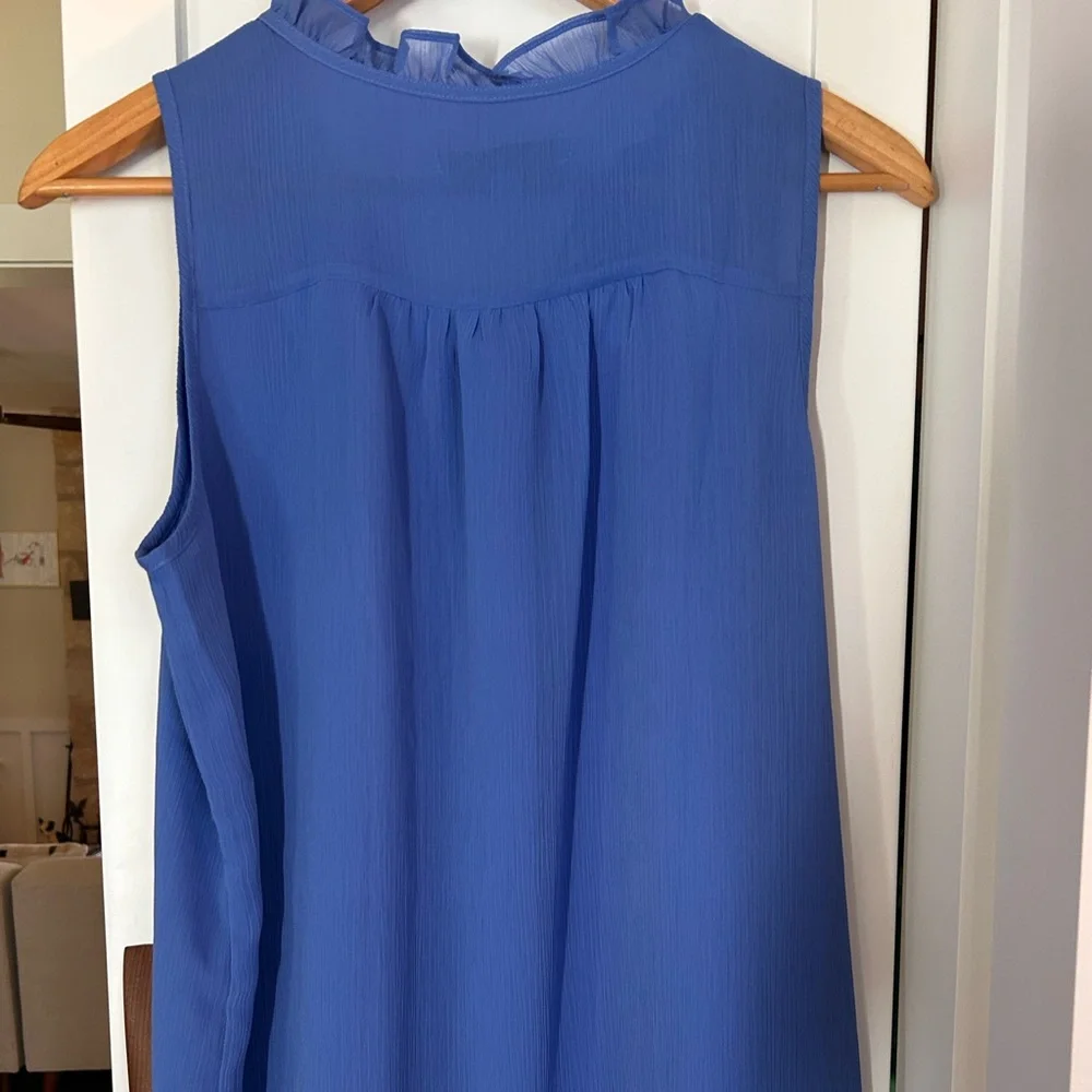 LOFT Blue Pleated Mandarin Collar Blouse - Picture 3 of 3